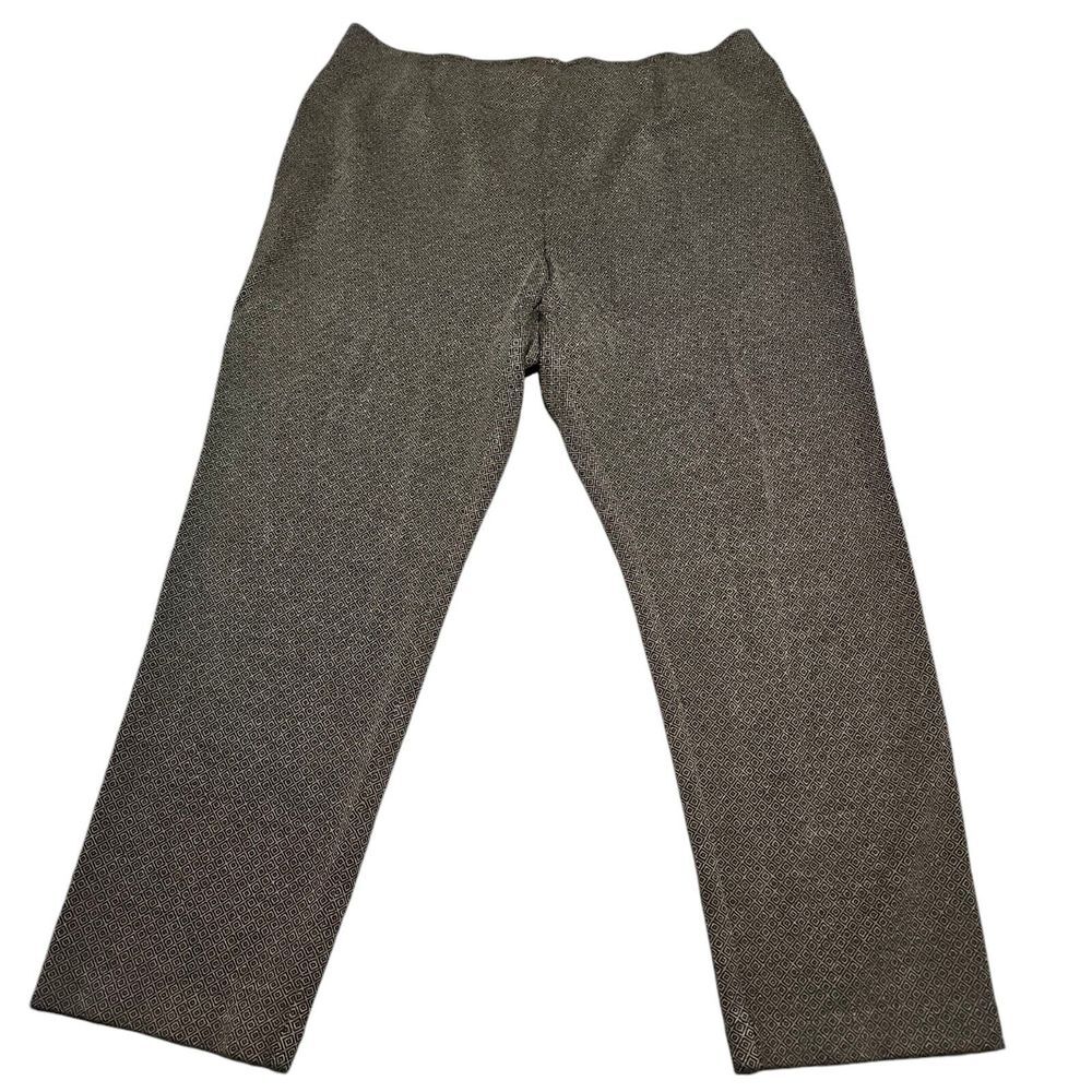 J. Jill Womens Ponte Slim Leg Pants Petite Sz L Brown Geometric Elastic Waist PL